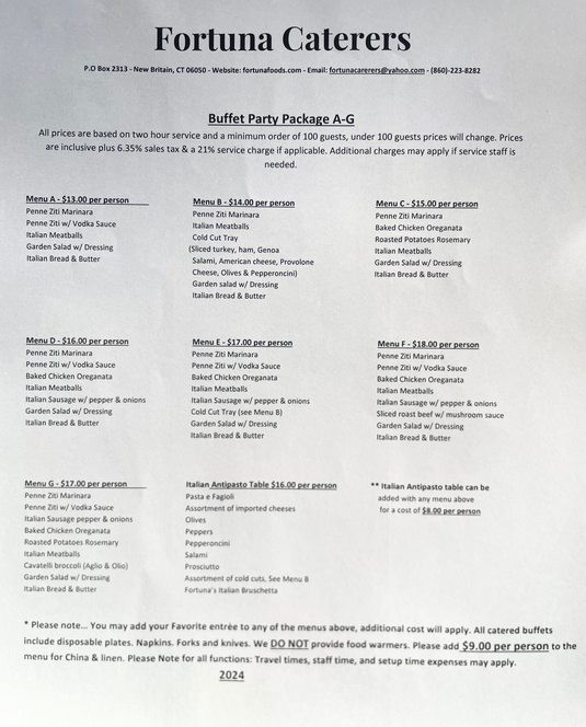 Fortunas Kitchen Menus