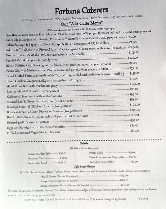 Fortunas Kitchen Menus