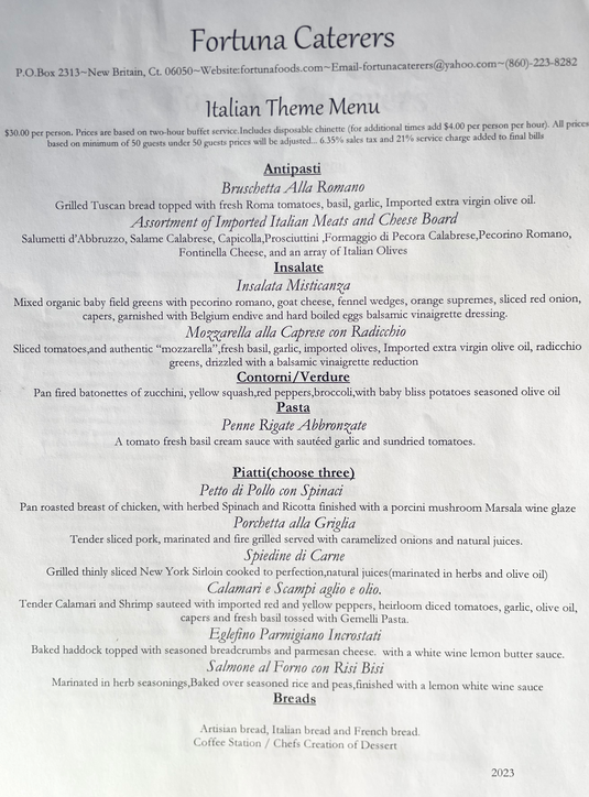 Fortunas Kitchen Menus