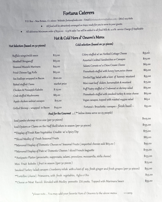 Fortunas Kitchen Menus